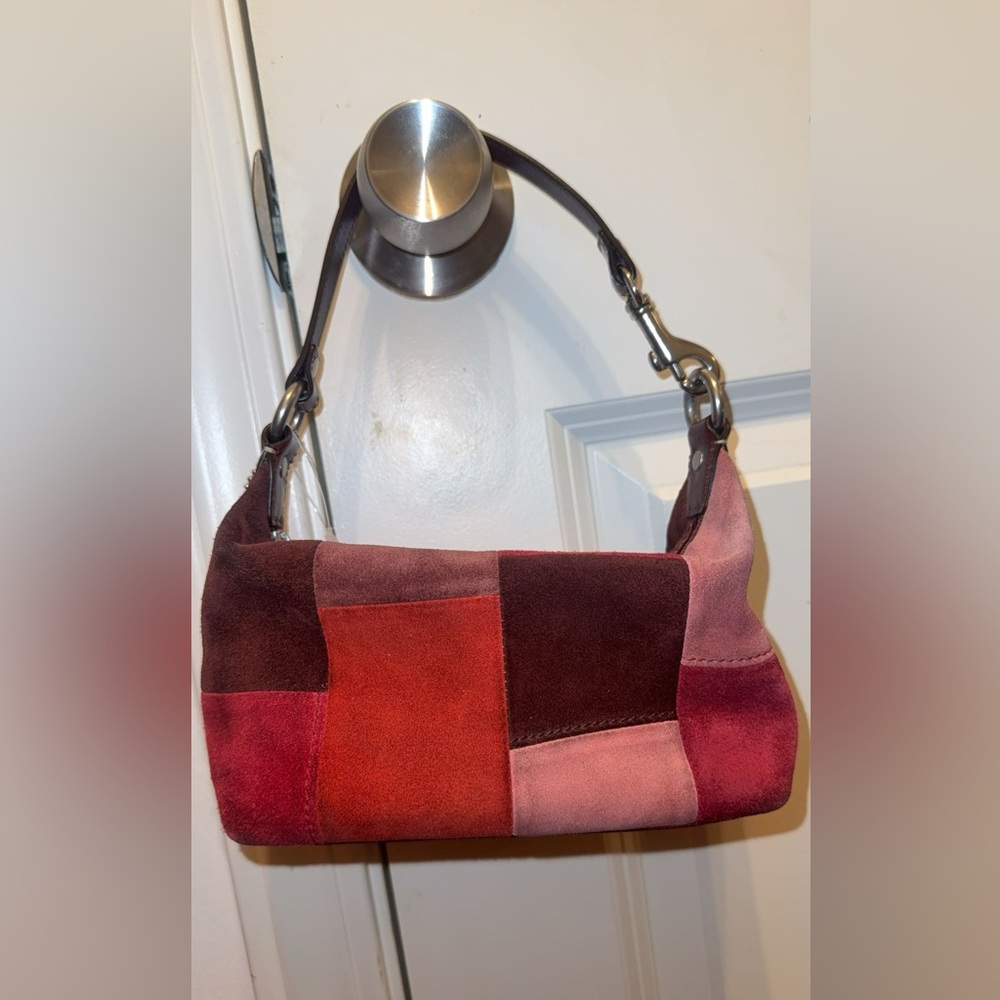 Vintage Y2K Coach Patchwork Suede Mini Hobo Bag - Cranberry/Holiday